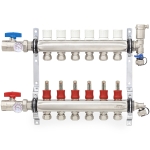 6-branch Stainless Steel Radiant Heat Manifold Set w/ 1/2" PEX adapters