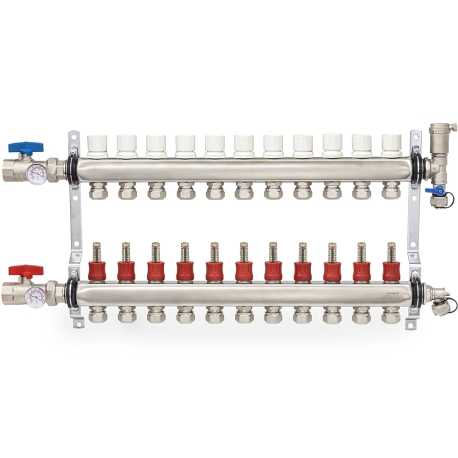 Everhot 11-branch Stainless Steel Radiant Heat Manifold Set w/ 1/2" PEX adapters