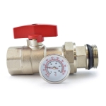 Manifold Ball Valve w/ Temperature Gauge (red handle)