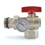 Manifold Angle Ball Valve w/ Temperature Gauge (red handle)